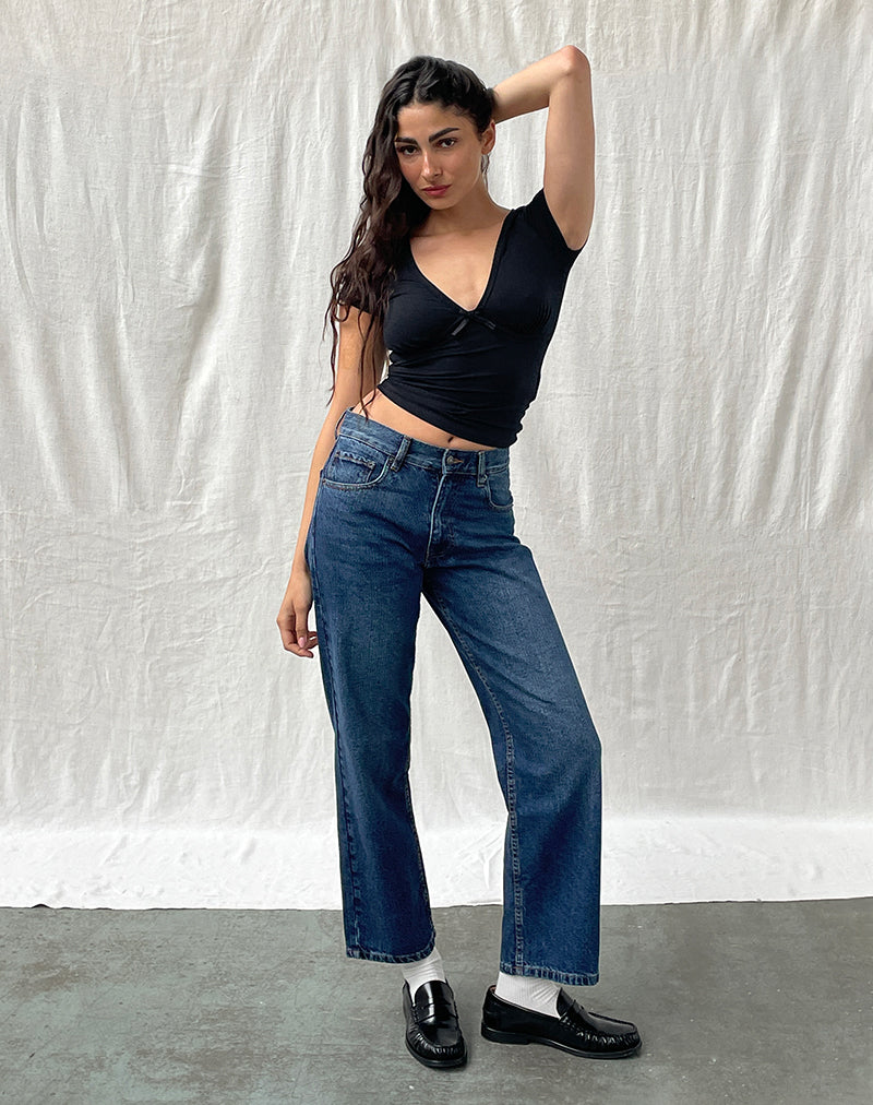 Jeans paralleli a vita media in blu medio Usato
