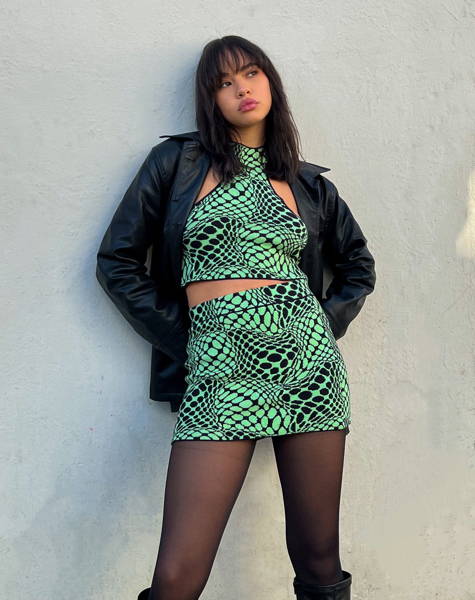 immagine di Haru Mini Skirt in Geo Polka Arcadian Green
