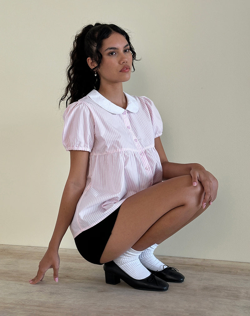 Immagine di Immy Top a righe piccole verticali rosa confetto