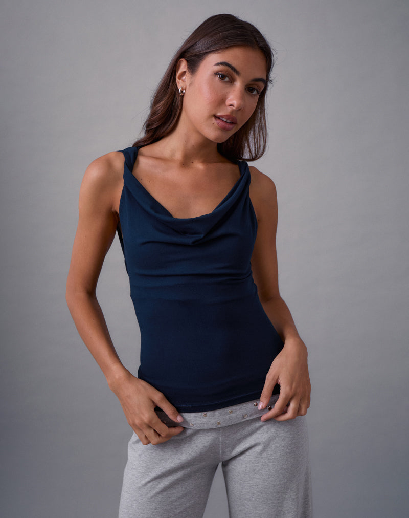 Immagine di Imrie Open Back Top in jersey di rayon Navy