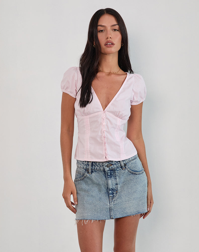 Immagine di Inasha Top rosa confetto a righe verticali piccole