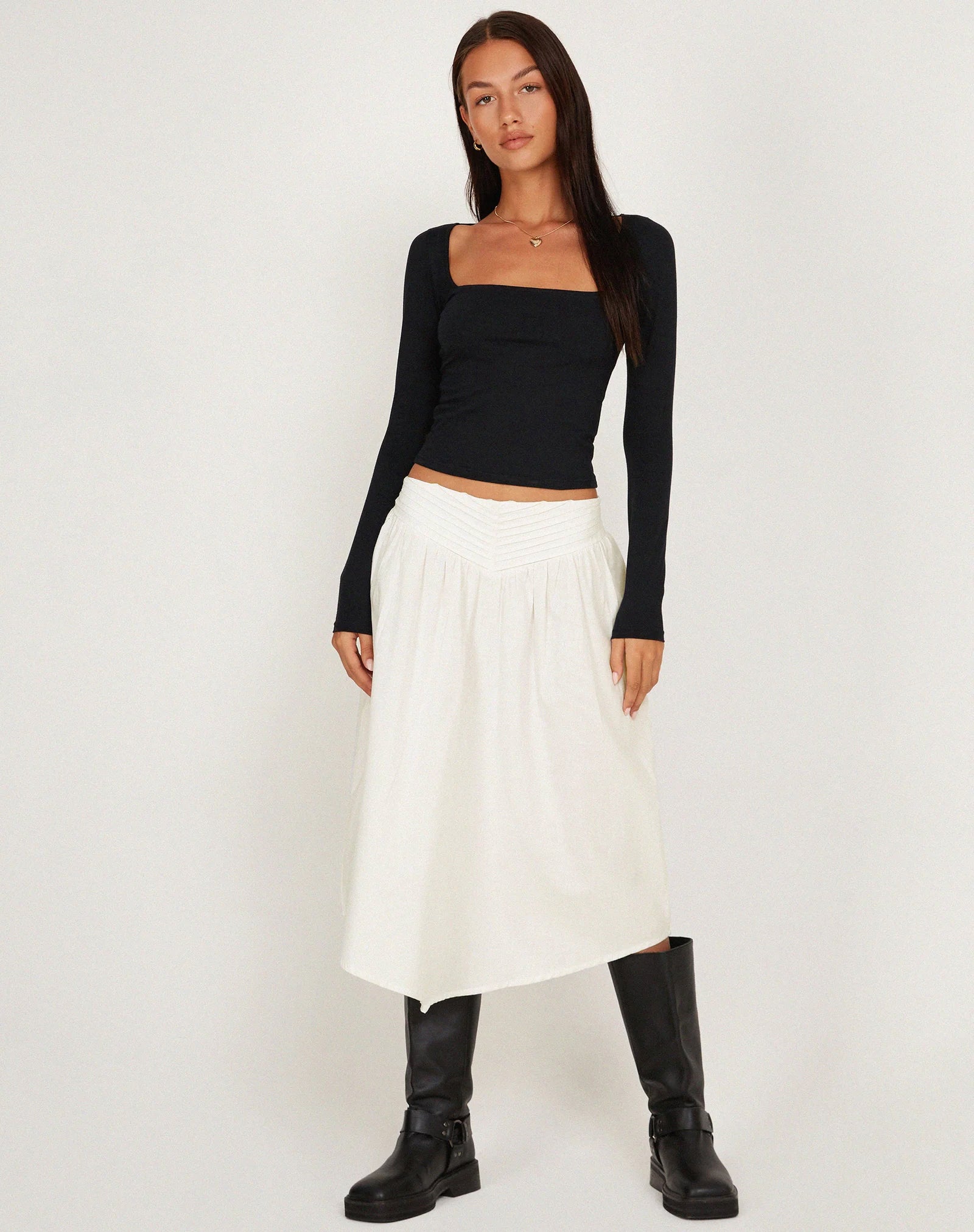 Immagine di India Midi Skirt in Popeline Bianco