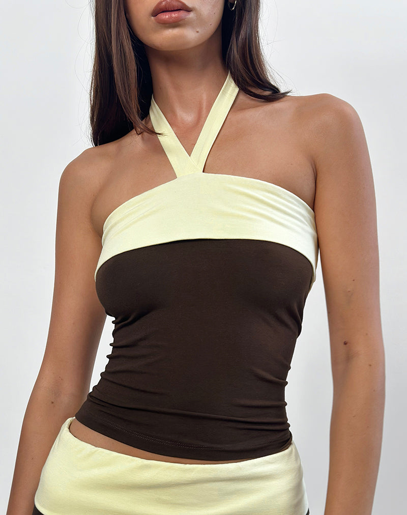 Immagine di Inrida - Top con scollo a mezza coscia in marrone cioccolato e limone