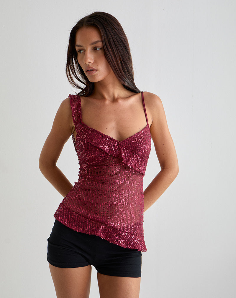 Immagine di Iranila Top asimmetrico in paillettes rosse