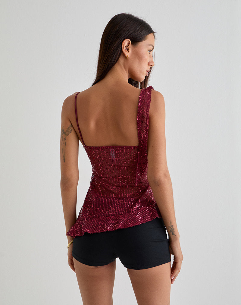 Immagine di Iranila Top asimmetrico in paillettes rosse