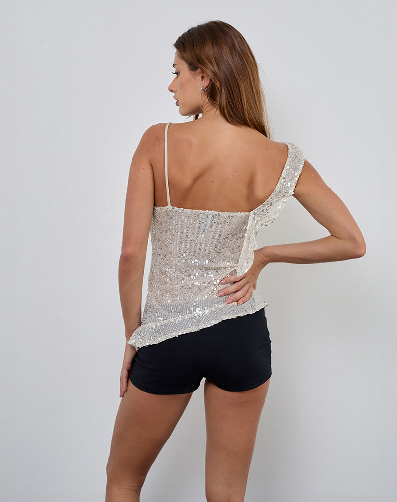 Immagine di Iranila Top asimmetrico in paillettes neutre