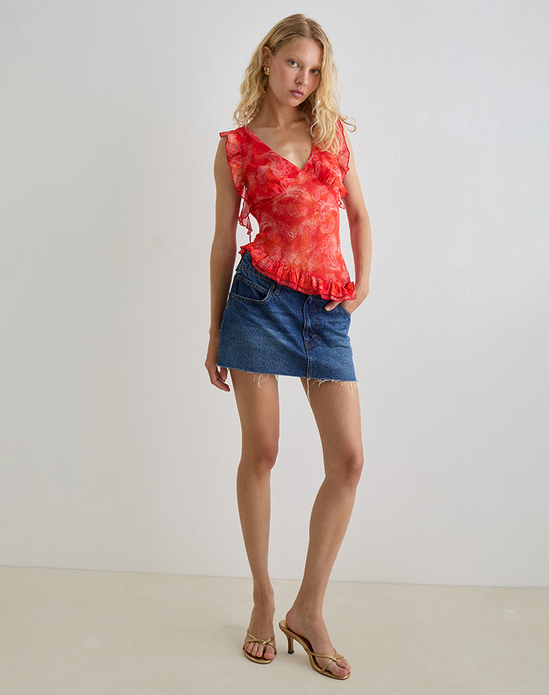 Immagine di Iravela Asym Top in chiffon paisley rosso