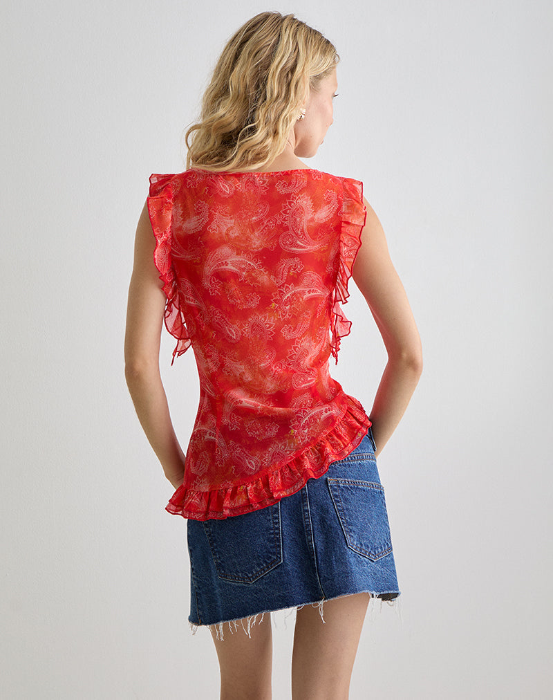 Immagine di Iravela Asym Top in chiffon paisley rosso