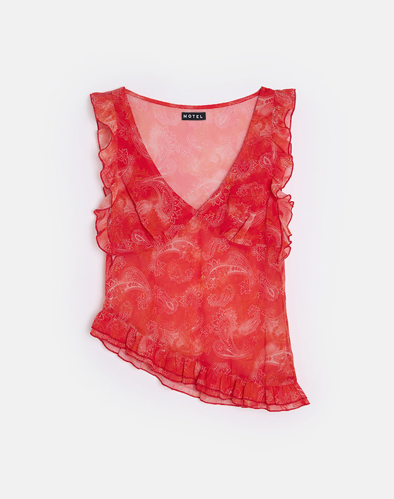Immagine di Iravela Asym Top in chiffon paisley rosso