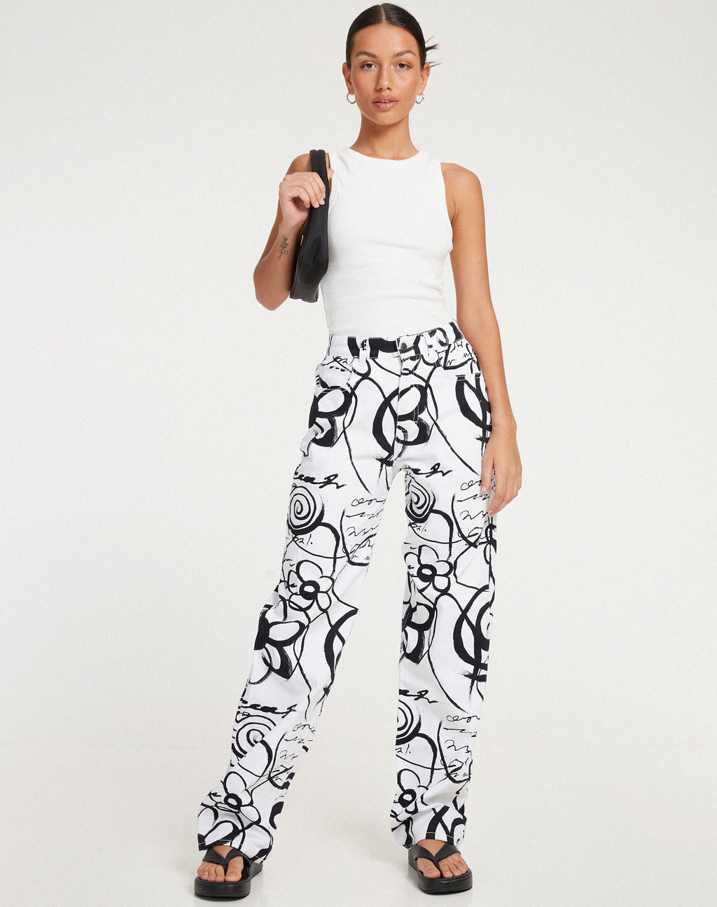Jeans Parallel in Mono Doodle bianco e nero