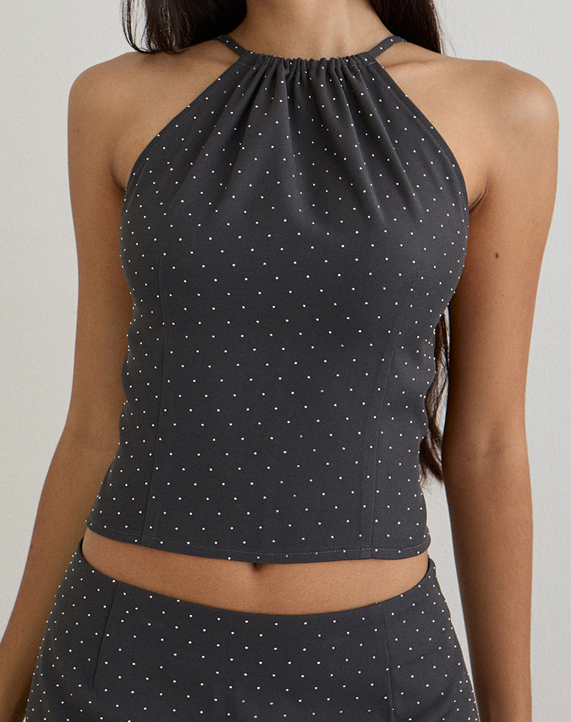 Isado - Top con schienale aperto in grigio diamante