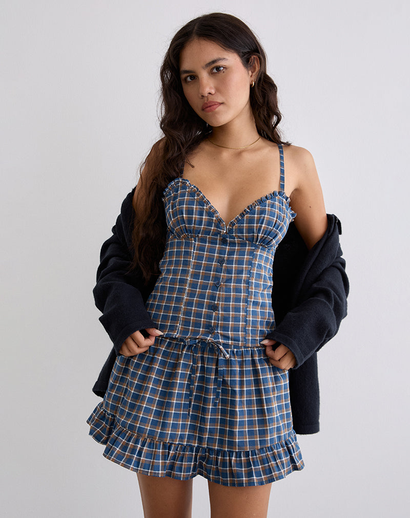 Top Isamu in tartan blu medio