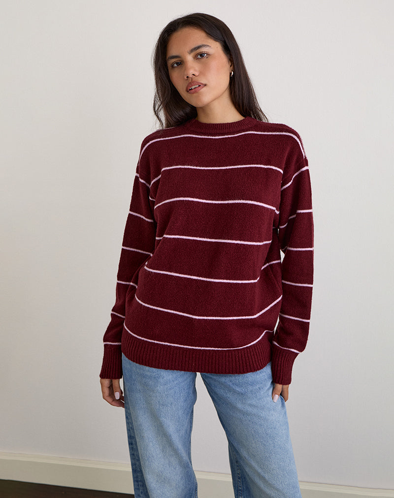 Maglia Ishari in borgogna con riga rosa
