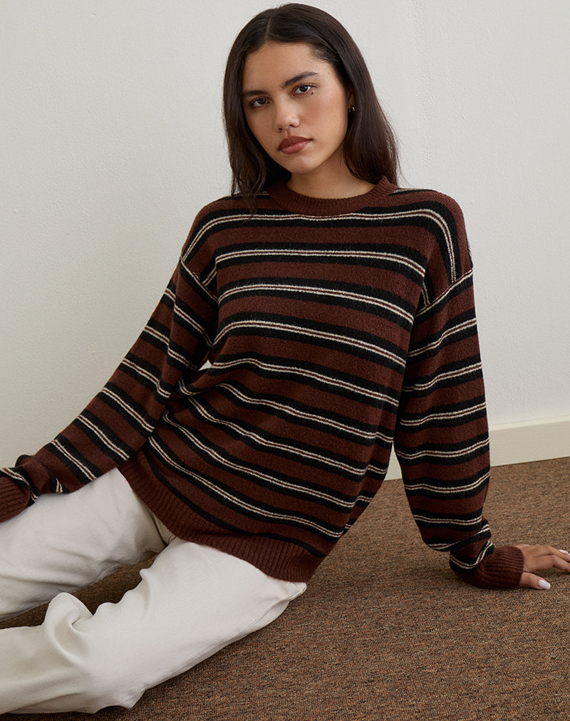 Maglione Ishari a righe marrone Multi