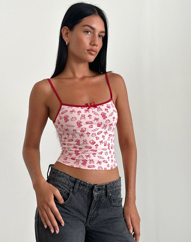 immagine di Isna Cami Top in stampa femminile con rilegatura rossa