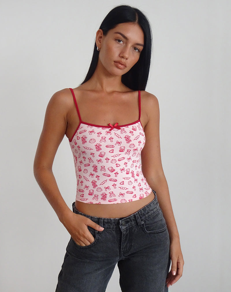 immagine di Isna Cami Top in stampa femminile con rilegatura rossa