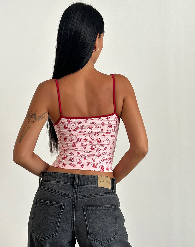 immagine di Isna Cami Top in stampa femminile con rilegatura rossa