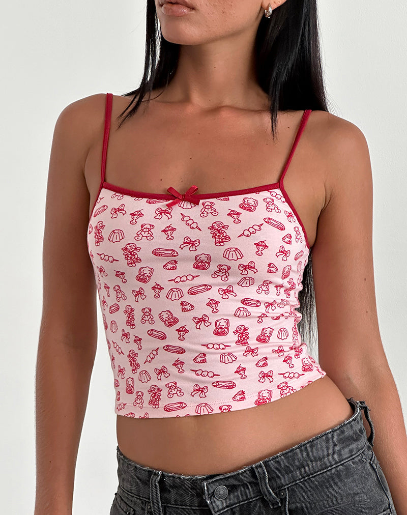immagine di Isna Cami Top in stampa femminile con rilegatura rossa