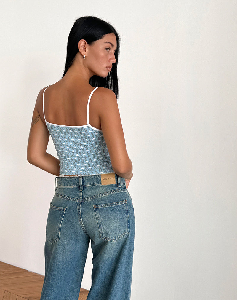 immagine di Isna Cami Top con stampa cuore XO blu polvere