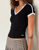 Immagine di Izolde Baby Tee in nero con bordatura bianca e ricamo M