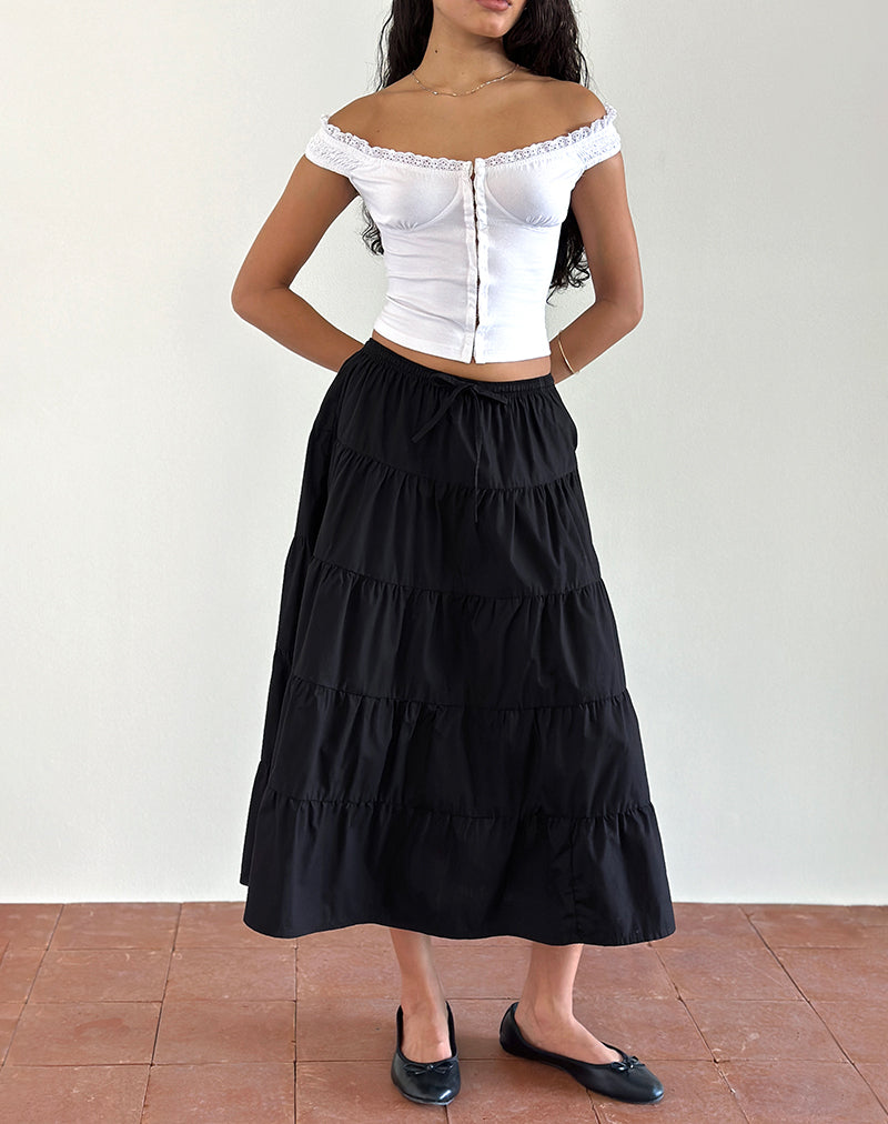 Izumi - Gonna midi a pieghe in popeline nero