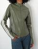 Immagine di Jacquie Zip Up Biker Jacket in PU verde con righe avorio