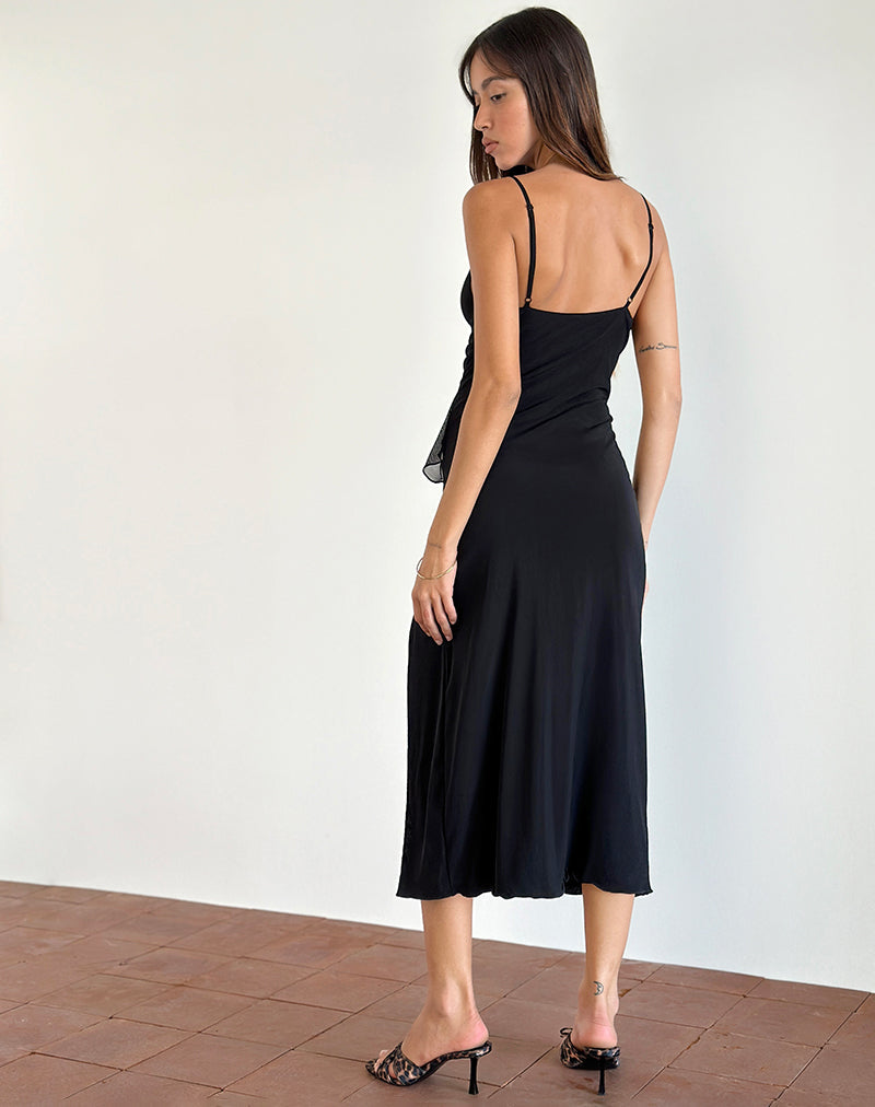 immagine di Jacy Ruffle Midi Dress in maglia nera