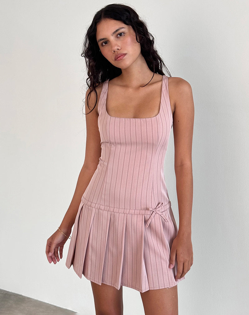 Jadzia - Mini abito a vita bassa in gessato color rosa
