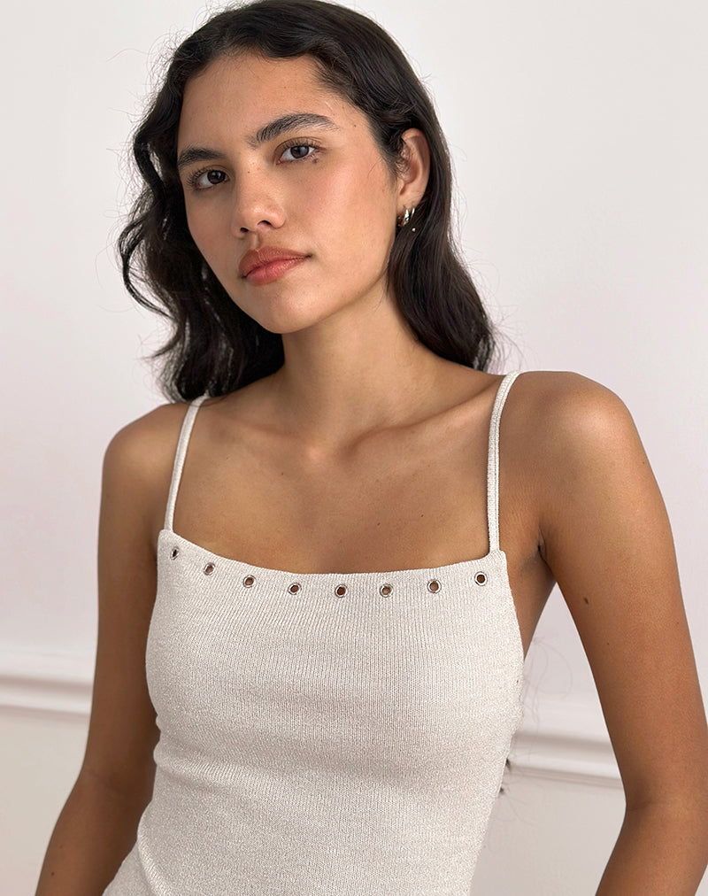 Immagine di Jalari Eyelet Cami Top in maglia Oatmeal