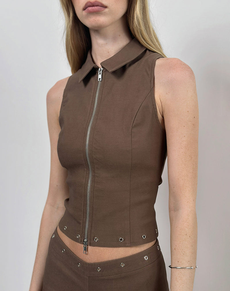 Gilet con borchie Janae in marrone sartoriale