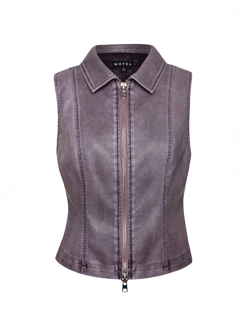 Immagine di Janae Gilet Top in PU Distressed Washed Plum