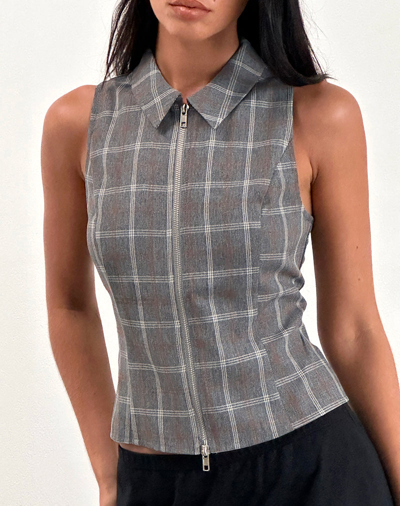 Immagine di Janae Zip Gilet Top in Grigio Check