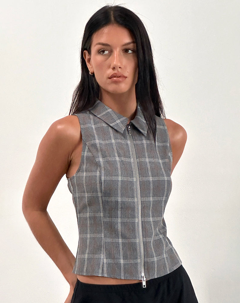 Gilet con zip Janae in grigio check