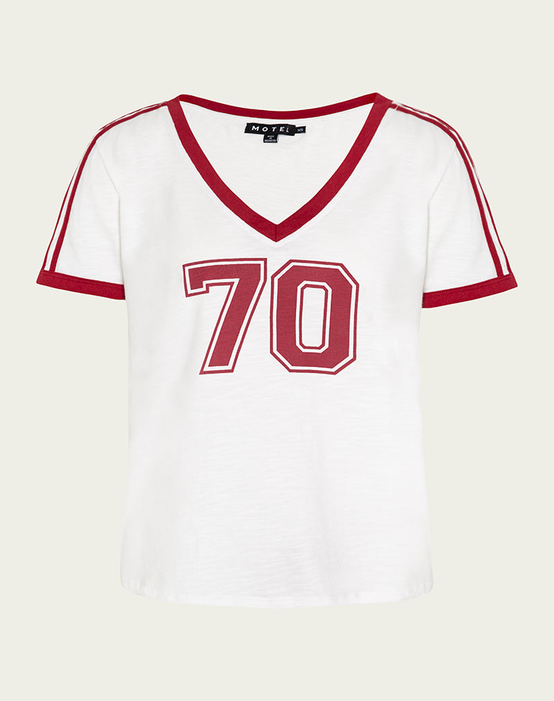 Immagine di Janan Top in bianco sporco con rilegatura rosso Adrenalina