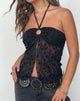immagine di Janar Top con collo alto in flock floreale nero e delicato