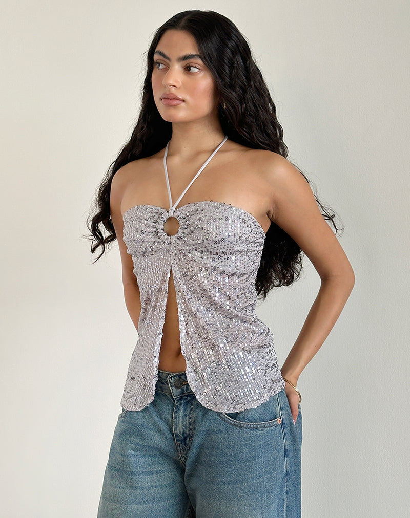 Immagine di Janar Top a collo alto in paillettes argento