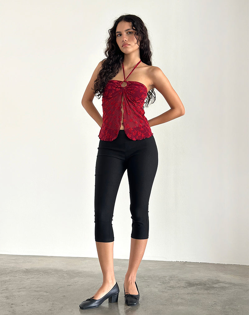 Janar - Top con collo alto in Grunge Flower Flock Rosso
