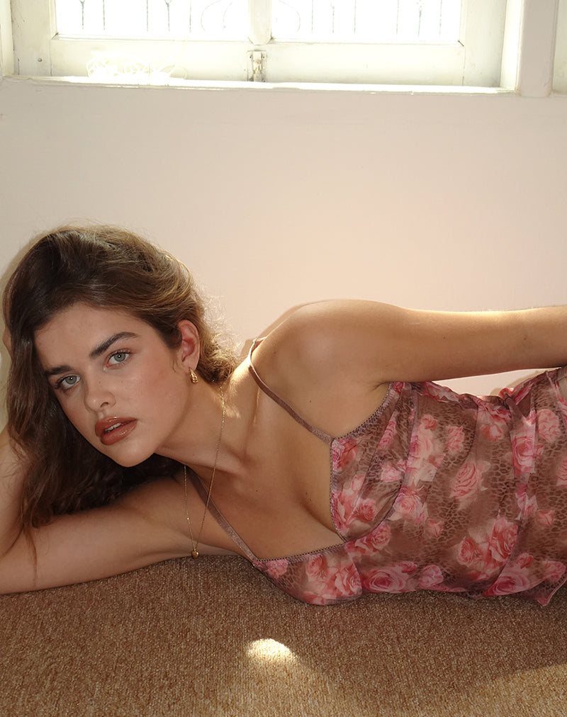 Immagine di Janari Cami Top in Mesh Rose Leopard