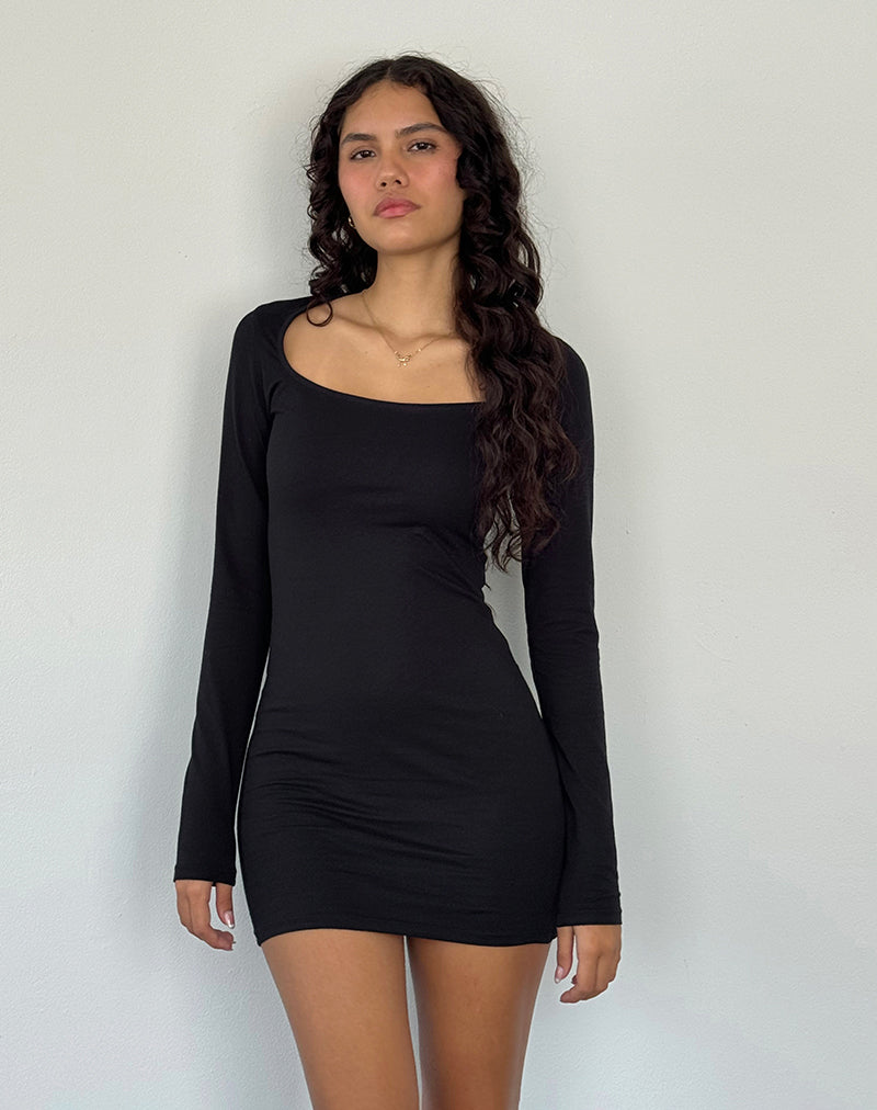 Immagine di Janjisu Mini abito in lycra Bodycon a maniche lunghe in nero