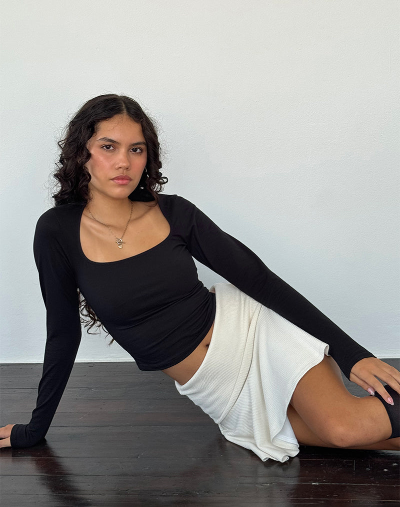 Jansu - Top a maniche lunghe in lycra nero
