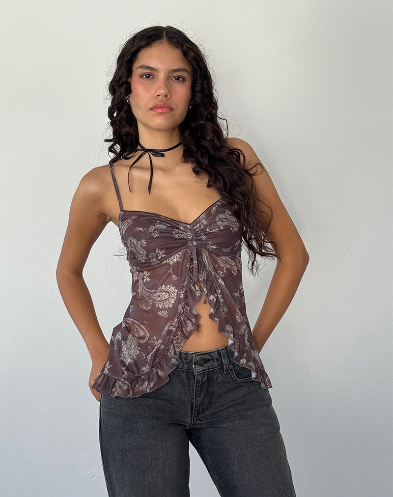 Top a farfalla Jaraga in paisley nero tonale