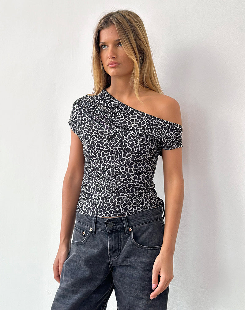 Jaridah - Top asimmetrico in Giraffa nero e crema