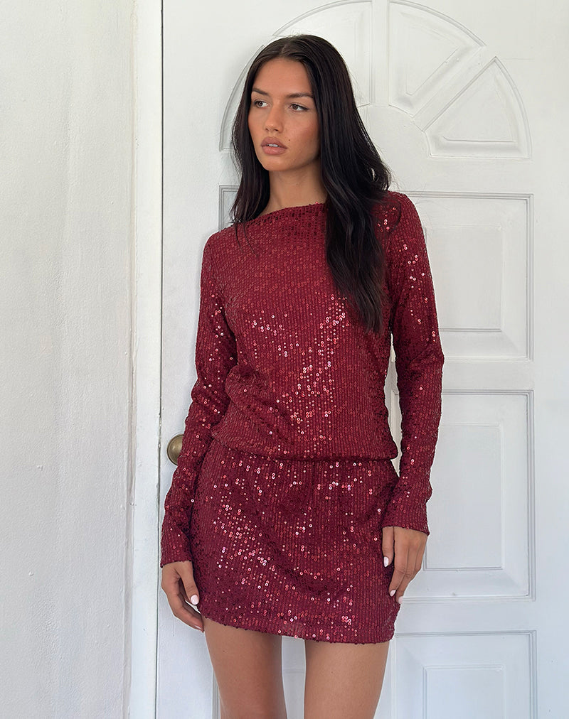 Immagine di Jasilia Mini abito a maniche lunghe in paillettes rosse