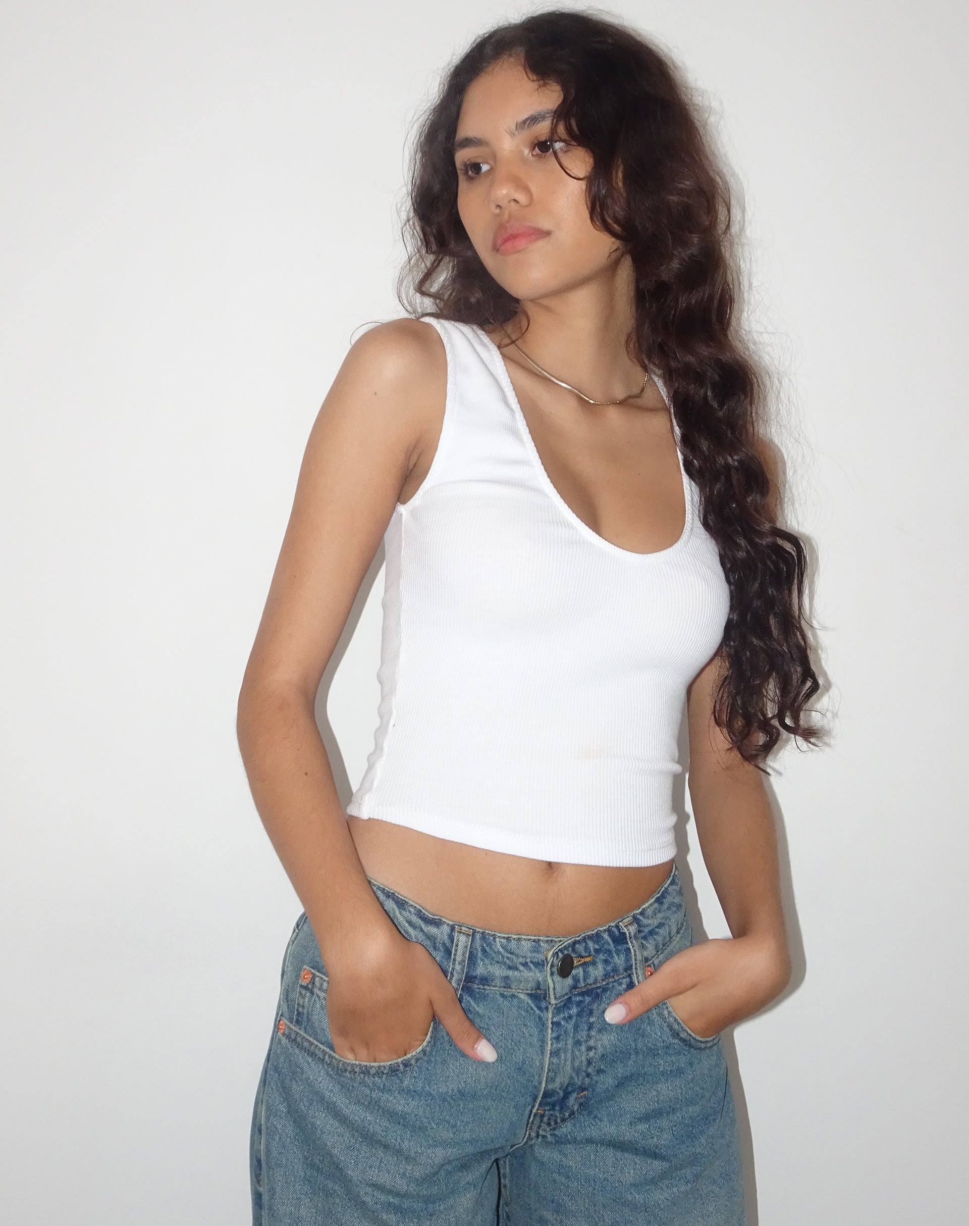 Immagine di Jastio Gilet Top in jersey bianco a coste