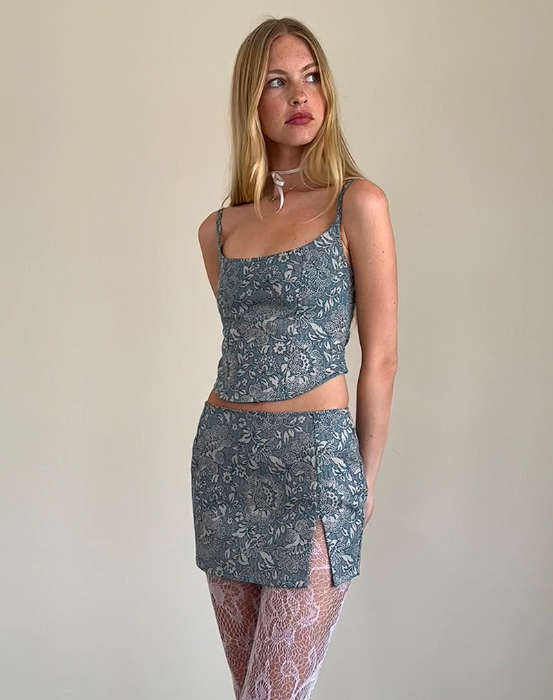 Immagine di Jatemi Top corsetto con stampa ornamentale blu