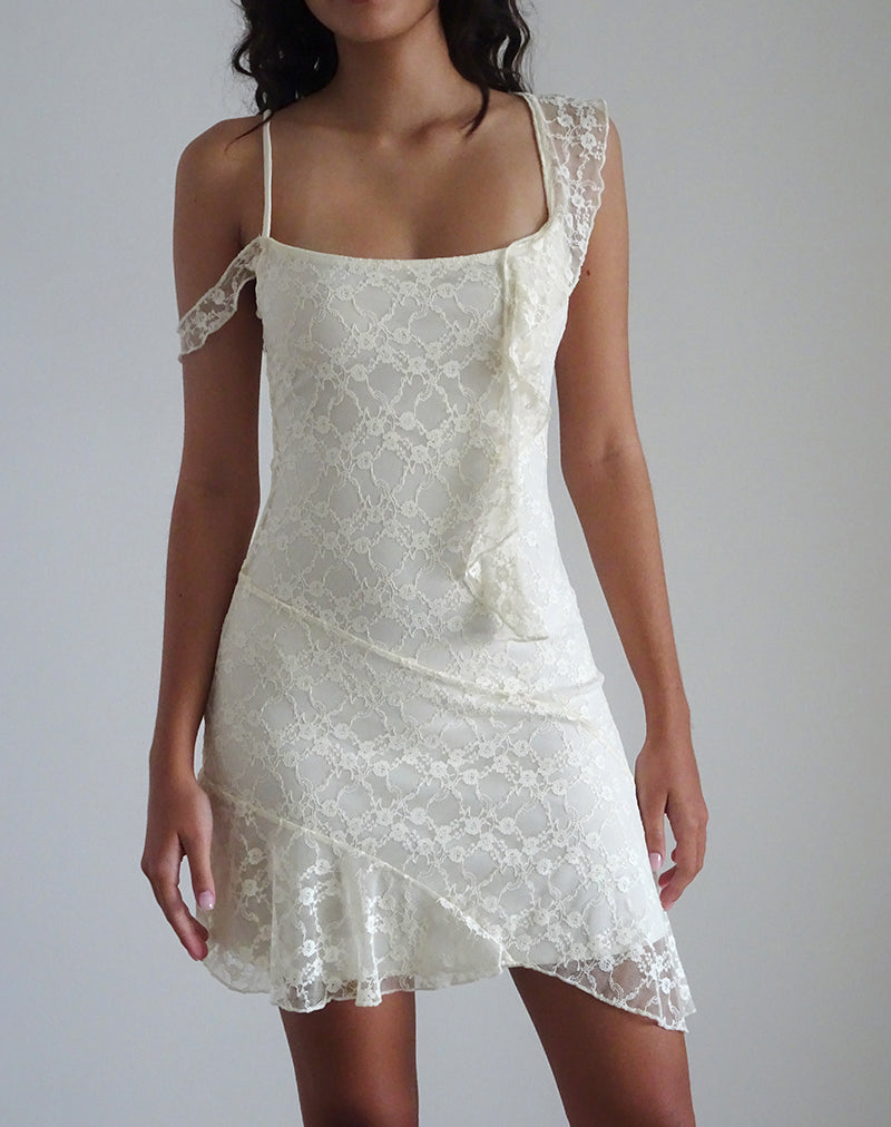 Immagine di Jati Mini Dress in pizzo bianco sporco Canina Rose
