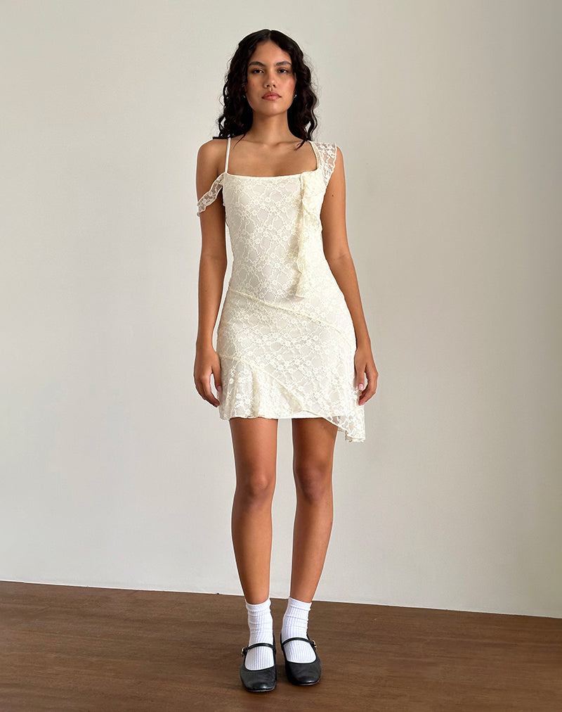 Immagine di Jati Mini Dress in pizzo bianco sporco Canina Rose