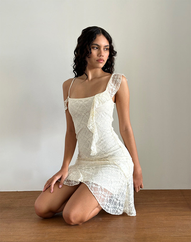 Immagine di Jati Mini Dress in pizzo bianco sporco Canina Rose