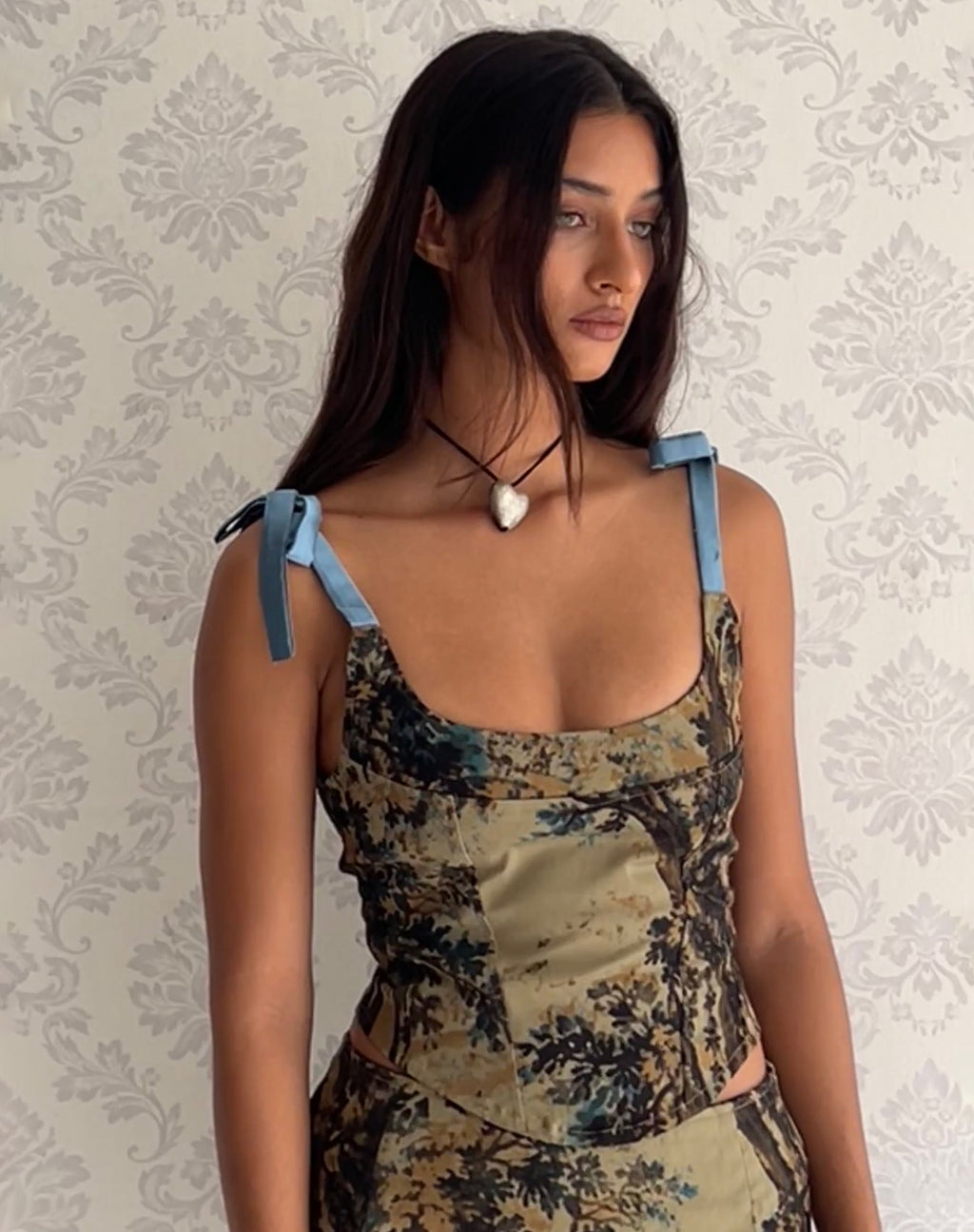 Top corsetto Jatmi in arazzo foresta marrone