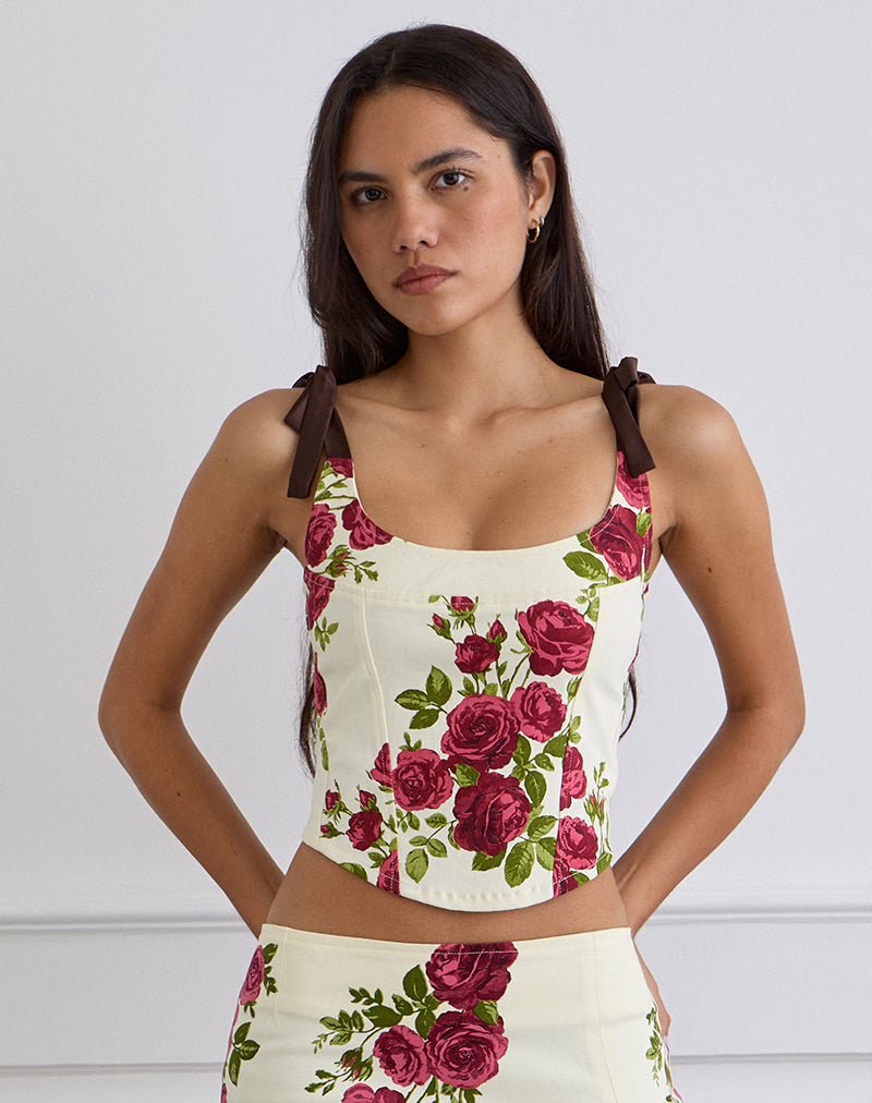 Top corsetto Jatmi in Bouquet Roses Crema